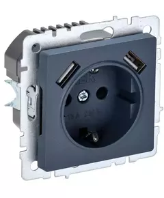 Розетка BRITE РЮш10-1-БрМ 16А с USB A+A 2.1А с заземл. защ. шторки маренго IEK BR-R14-16-U21-D21-K35
