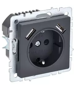 Розетка BRITE РЮш10-1-БрГ 16А с USB A+A 2.1А с заземл. защ. шторки графит IEK BR-R14-16-U21-D21-K53