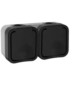 Розетка 2-м ОП TORS 16А IP55 TS122 горизонт. с заземл. с крышкой графит IEK TS-R26-16-55-G-K53