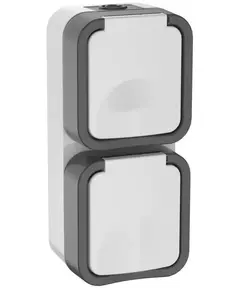 Розетка 2-м ОП TORS 16А IP55 TS232 вертик. с заземл. с крышкой бел. IEK TS-R26-16-55-V-K41