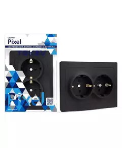 Розетка 2-м СП Pixel 16А IP20 с заземл. защ. шторки в сборе карбон TOKOV ELECTRIC TKE-PX-R2FZSF-C14