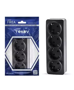 Розетка 4-м ОП Frea 16А IP20 250В с заземл. АБС-пластик карбон TOKOV ELECTRIC TKE-FR-R4Z-C14