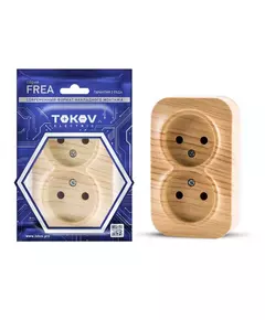 Розетка 2-м ОП Frea 16А IP20 250В без заземл. АБС-пластик сосна TOKOV ELECTRIC TKE-FR-R2-C25