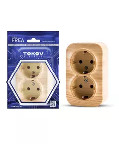 Розетка 2-м ОП Frea 16А IP20 250В с заземл. АБС-пластик сосна TOKOV ELECTRIC TKE-FR-R2Z-C25