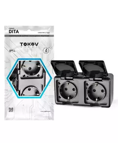 Розетка 2-м ОП Dita 16А IP54 250В с заземл. с крышкой карбон TOKOV ELECTRIC TKL-DT-R2Z-C14-IP54