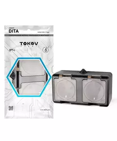 Розетка 2-м ОП Dita 16А IP54 250В с заземл. с прозр. крышкой карбонTOKOV ELECTRIC TKL-DT-R2Z-C14T-IP54