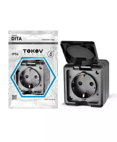 Розетка 1-м ОП Dita 16А IP54 250В с заземл. с крышкой карбон TOKOV ELECTRIC TKL-DT-R1Z-C14-IP54
