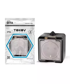 Розетка 1-м ОП Dita 16А IP54 250В с заземл. с прозр. крышкой карбон TOKOV ELECTRIC TKL-DT-R1Z-C14T-IP54
