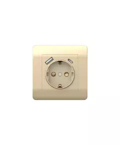 Розетка NEW3-E 16А с заземл. защ. шторки с 2-мя заряд. устройствами USB A+C 5В/2.1А шампань CHINT 431453