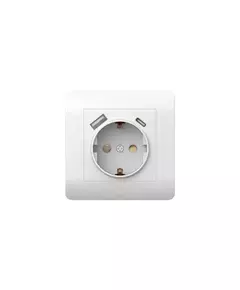 Розетка NEW3-E 16А с заземл. защ. шторки с 2-мя заряд. устройствами USB A+C 5В/2.1А бел. CHINT 431552