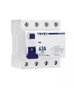 Выключатель дифференциального тока (УЗО) 4П (3P+N) 63А 100мА тип AC 6кА TOKOV Electric TKE-PZ60-RCDM-4-63-100-AC