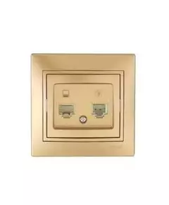 Розетка компьютерная + телефонная 2-м СП Mira RJ45 + RJ11 зол. метал. LEZARD 701-1313-143