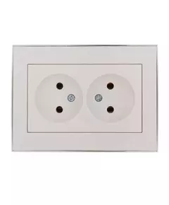 Розетка 2-м СП Rain 16А IP20 без заземл. с хром. боковой вставкой керамика бел. LEZARD 703-0225-128