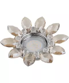 Светильник декоративный встраиваемый DLS-P112 GU5.3 CHROME/COGNAC+CLEAR "Peonia" без лампы GU5.3 основание металл; хром отделка стекло коньячный с прозр. кристаллами Fametto 10542