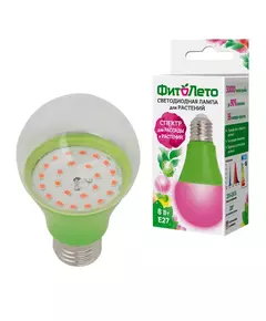 Лампа светодиодная LED-A60-8W/SPSB/E27/CL PLP30GR 8Вт A60 грушевидная прозрачная для растений спектр для рассады и цветения (упак. картон) Uniel UL-00004581
