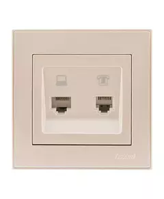 Розетка компьютерная + телефонная 2-м СП Rain RJ45 + RJ11 крем. LEZARD 703-0303-143
