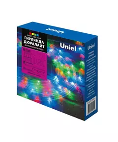 Гирлянда светодиодная ULD-D50 8M/С08 IP44 MULTI Дюралайт 8м с контроллером разноцвет. свет. провод бел. Uniel UL-00008571