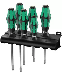 Набор отверток 334/6 Rack Kraftform Plus Lasertip 6 предметов (PH 1х80/2х100; SL 0.5х3.0х80/0.8х4.0х100/1.0х5.5х125/1.2х6.5х150) Wera WE-105650
