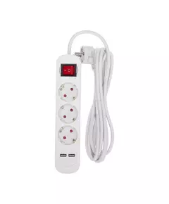 Удлинитель 3х3м с заземл. STANDARD 2хUSB 3х1кв.мм с выкл. бел. Rexant 13-4016