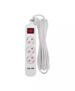 Удлинитель 3х5м с заземл. STANDARD 2хUSB 3х1кв.мм с выкл. бел. Rexant 13-4017