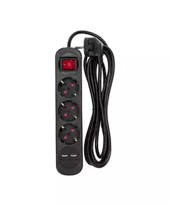 Удлинитель 3х3м с заземл. STANDARD 2хUSB 3х1кв.мм с выкл. черн. Rexant 13-4022