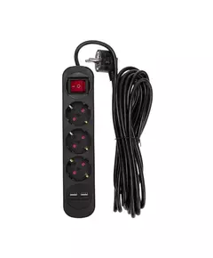 Удлинитель 3х5м с заземл. STANDARD 2хUSB 3х1кв.мм с выкл. черн. Rexant 13-4023