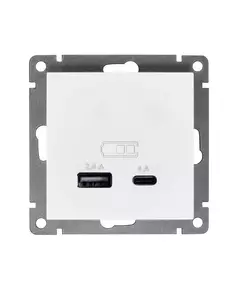 Розетка 2-м USB СП Афина 5В тип А(2.4А)+С(4А) механизм бел. Universal А0059