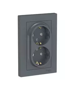 Розетка 2-м СП AtlasDesign 16А IP20 с заземл. защ. шторки в сборе грифель SE ATN000726