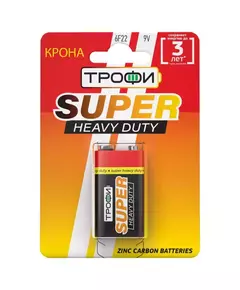 Элемент питания солевой "крона" 6F22-1BL (блист. 1шт) Трофи Б0023144