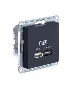 Розетка USB AtlasDesign тип A+C 45Вт QC PD высокоскор. ЗУ механизм карбон SE ATN001029