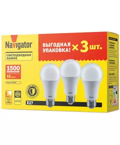 Лампа светодиодная 95 320 NLL-A60-15-230-2.7K-E27-PACK3 NAVIGATOR 95320