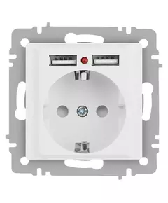 Розетка 1-м СП Accent 6-410-01М 16А IP20 250В P+E Schuko защ. шторки + 2хUSB бел. матов. Intro Б0063691