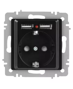 Розетка 1-м СП Accent 6-410-05 16А IP20 250В P+E Schuko + 2хUSB защ. шторки антрацит Intro Б0063698
