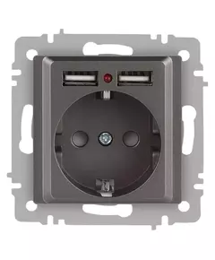 Розетка 1-м СП Accent 6-410-09 16А IP20 250В P+E Schuko + 2хUSB защ. шторки титан Intro Б0063711
