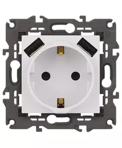 Розетка Elegance 14-4109-01М 16A 250В 2P+E защ. штор. с 2xUSB 3А 5В матов. бел. Эра Б0065773