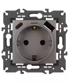 Розетка Elegance 14-4108-16 16A 250В 2P+E защ. шторки с USB type-A+C 3А 5В титан Эра Б0067695