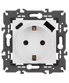 Розетка Elegance 14-4108-01М 16A 250В 2P+E защ. шторки с USB type-A+C 3А 5В матов. бел. Эра Б0067710
