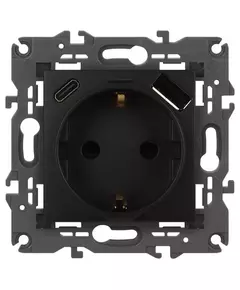 Розетка Elegance 14-4108-05 16A 250В 2P+E защ. шторки с USB type-A+C 3А 5В антрацит Эра Б0067724