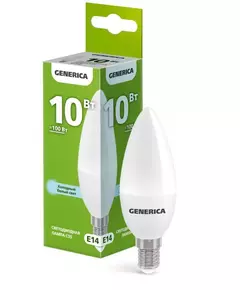 Лампа светодиодная C35 10Вт свеча 6500К E14 230В GENERICA LL-C35-10-230-65-E14-G