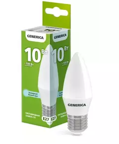 Лампа светодиодная C35 10Вт свеча 6500К E27 230В GENERICA LL-C35-10-230-65-E27-G
