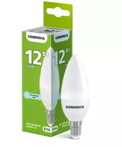 Лампа светодиодная C35 12Вт свеча 6500К E14 230В GENERICA LL-C35-12-230-65-E14-G