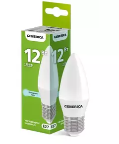 Лампа светодиодная C35 12Вт свеча 6500К E27 230В GENERICA LL-C35-12-230-65-E27-G