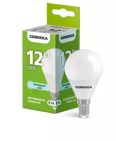 Лампа светодиодная G45 12Вт шар 6500К E14 230В GENERICA LL-G45-12-230-65-E14-G
