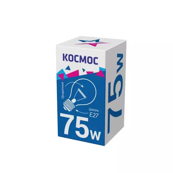 Лампа накаливания A50/A55 75Вт E27 220-240В прозр. КОСМОС LKsmSt55CL75E27v2