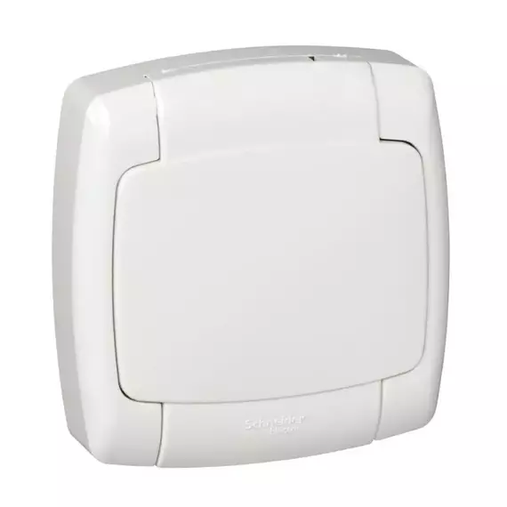 Розетка 1-м СП Рондо 16А IP44 250В с заземл. защ. шторки с крышкой бел. SchE RS16-126B-BI