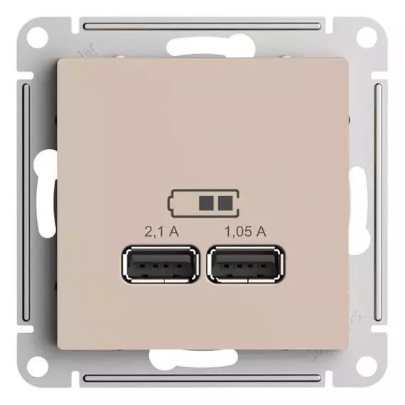 Розетка USB AtlasDesign тип A+A 5В/2.1А 2х5В/1.05А механизм песочн. SE ATN001233, изображение 3