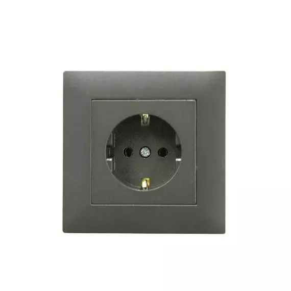 Розетка 1-м Karea RIZZ STAR с заземл. дым. металлик Makel 88050028