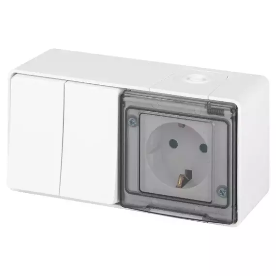 Блок розетка с выключателем Эксперт 11-7502-01 двойн. IP55 16A(10AX)-250В ОУ белый Эра Б0063270