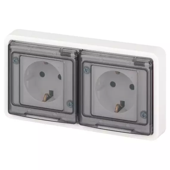 Розетка Эксперт 11-2523-01 2х2P+E гориз. IP55 16А-250В СУ бел. Эра Б0063276