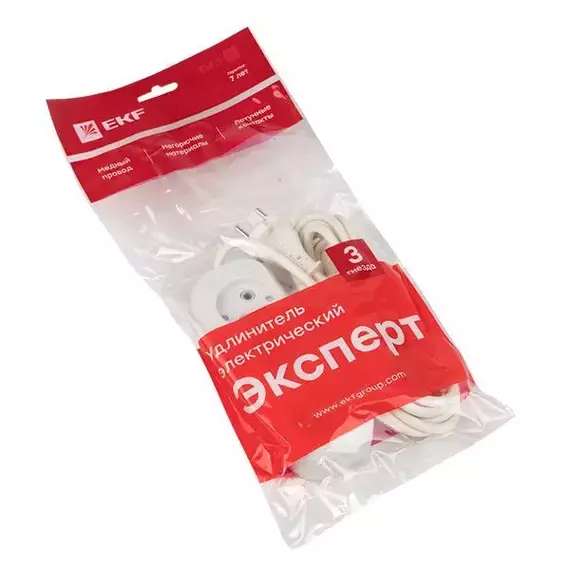 Удлинитель 3х3м без заземл. 10А IP20 Эксперт 2.2кВт ПВС 2х0.75 PROxima EKF UBA10-275-3-03, изображение 3